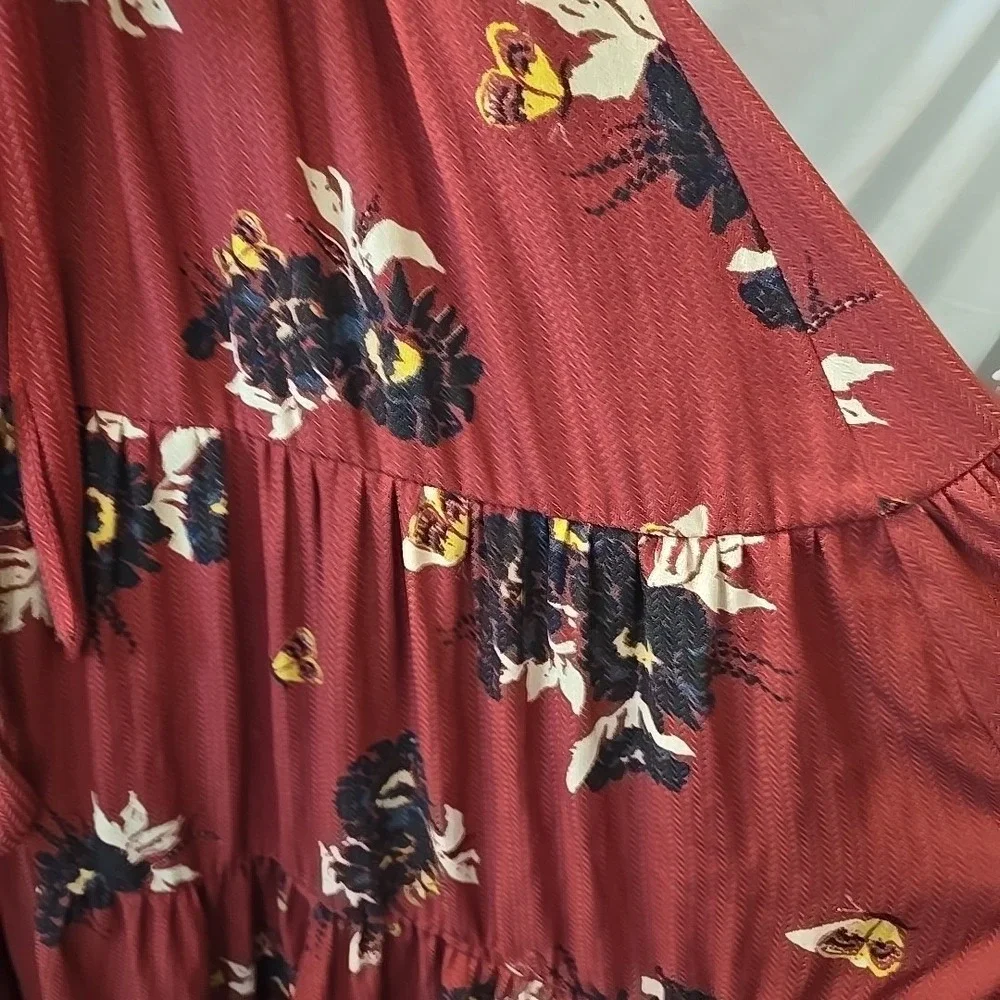 Free People All I Got Tiered Maxi Dress Size 0 Rust Butterfly Floral Front‎ Tie